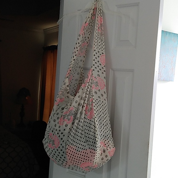 Huge Free People Cloth Linen Purse Tote Shoulder Bag Wide Strap - Picture 2 of 6